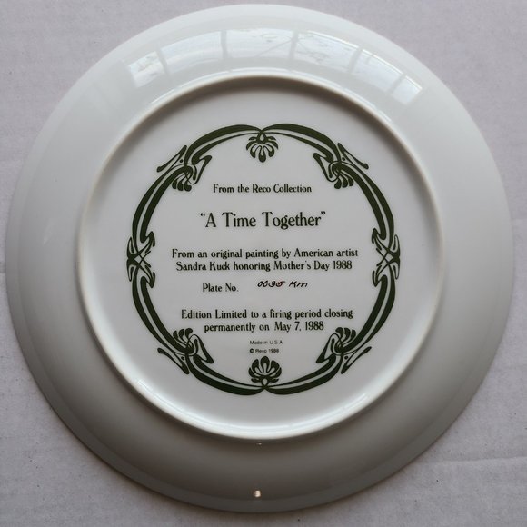 Reco "A Time Together" Collector's Plate - 1988 - Limited Edition Plate #0035 KM - Picture 4 of 4